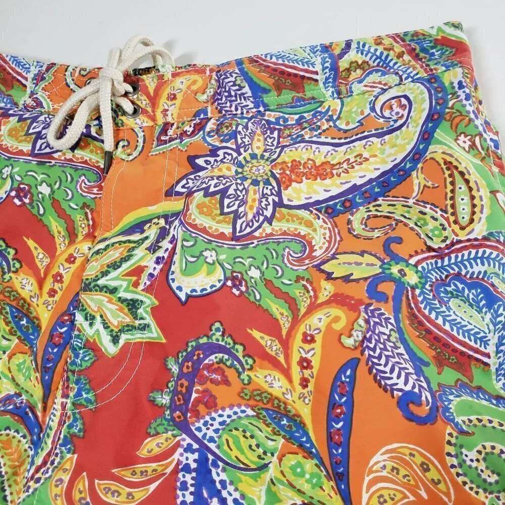 Vintage Polo Ralph Lauren Paisley Swim Trunks Colorful Beach Mesh Lined Mens L